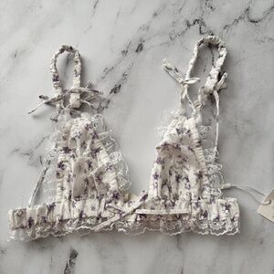For Love & Lemons Nwt Lavender Fields Lace Trim Tie Everyday Bralette XS